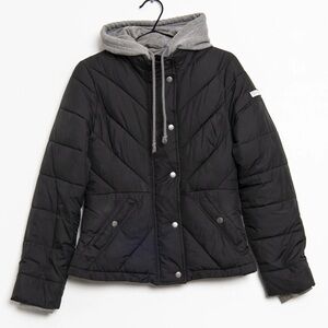 Hollister Black Puffer Jacket with Grey Hood